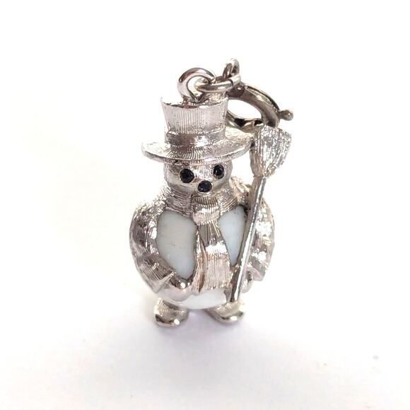 Vintage Signed Monet Frosty The Snowman Silver Tone White Bracelet Charm - Picture 1 of 4